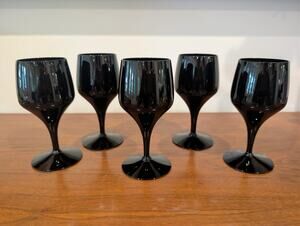 Vintage Morgantown Vision Ebony Tulip Wine Glasses (Set of 5) – MCM Black Glass